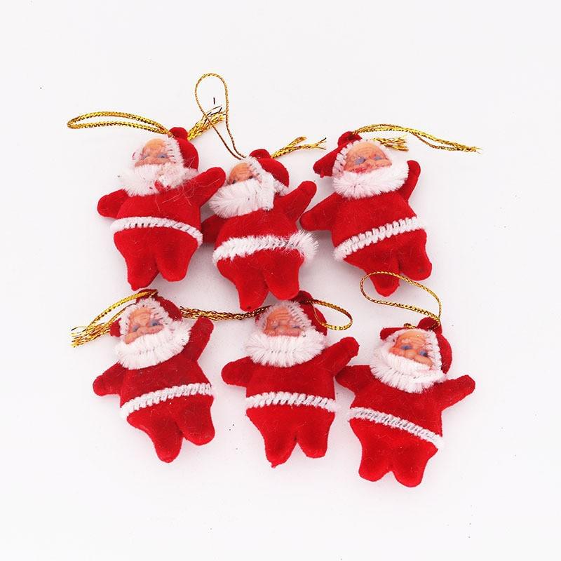

Flocked Red Santa Claus Christmas Tree Old Man Ornaments - Set of 6 5CM 6 Santa Pendants