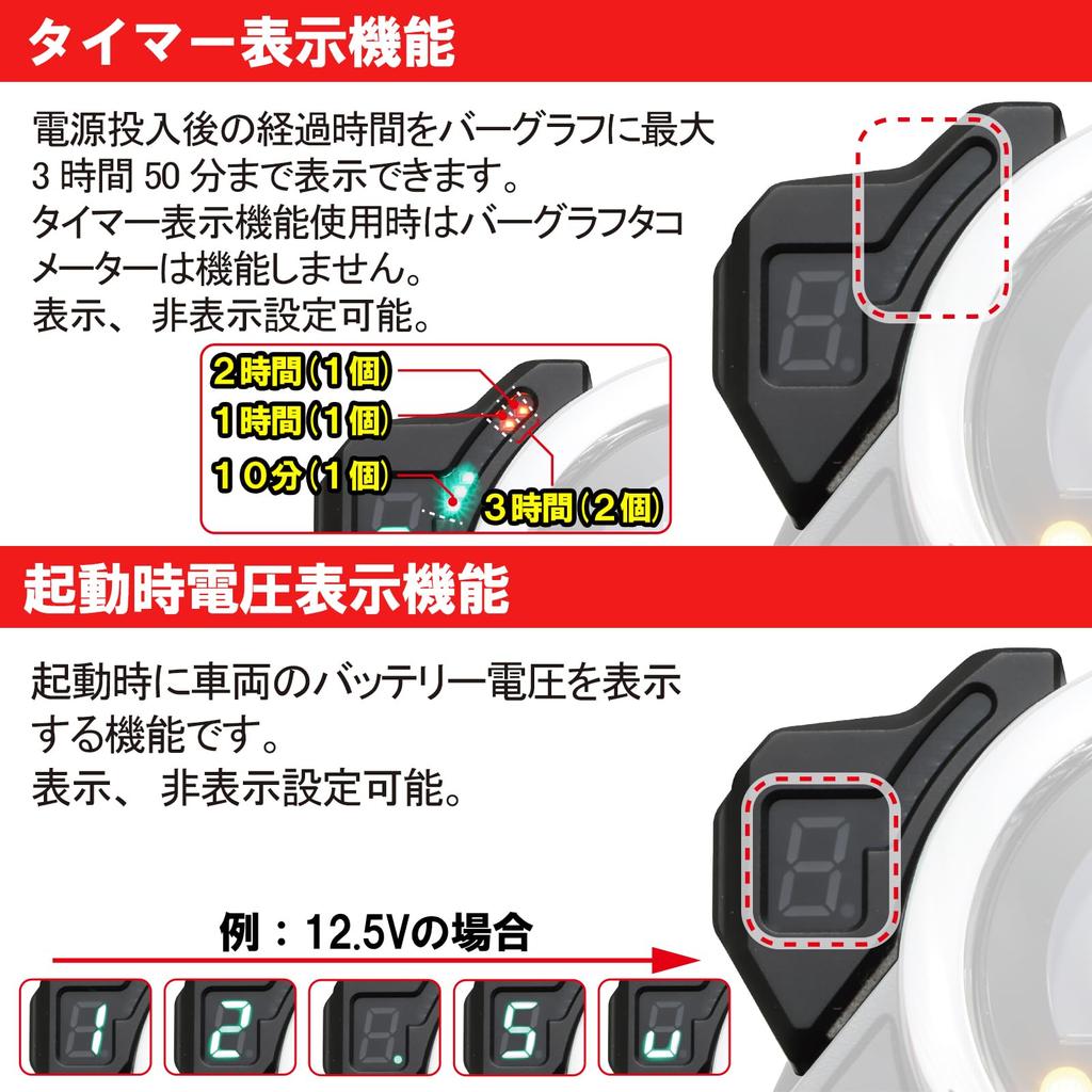 KITACO Gear Position Indicator CT125 Hunter Cub Gear Position Indicator Up Indicator Graph Tachometer Rev Voltage Display Coupler-on (JA55)
