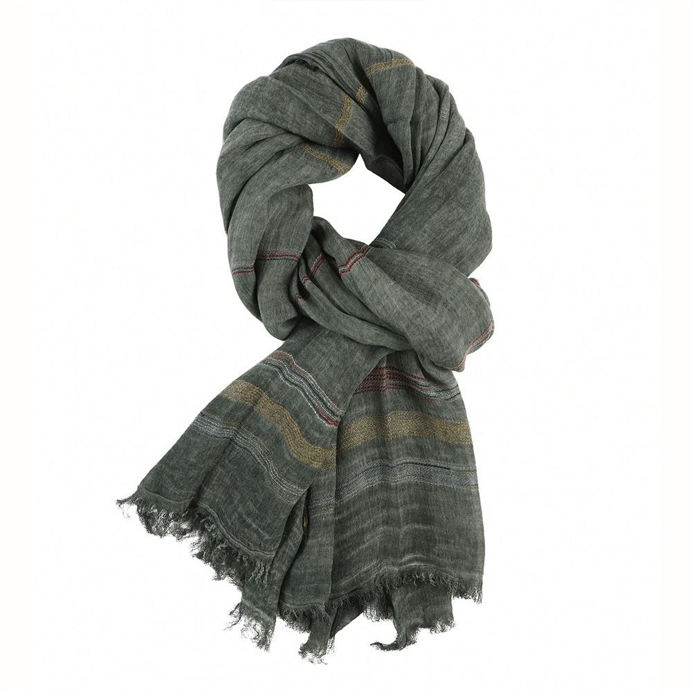 Tassel Winter Men's Scarves Cotton Linen Yarn-dyed Neckerchief  Wrap Casual Long Scarf  Outdoor