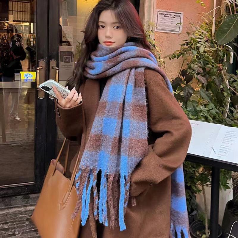 Korean Imitation Cashmere Plaid Scarf for Women - Thick, Warm, Versatile Autumn/Winter Fashion