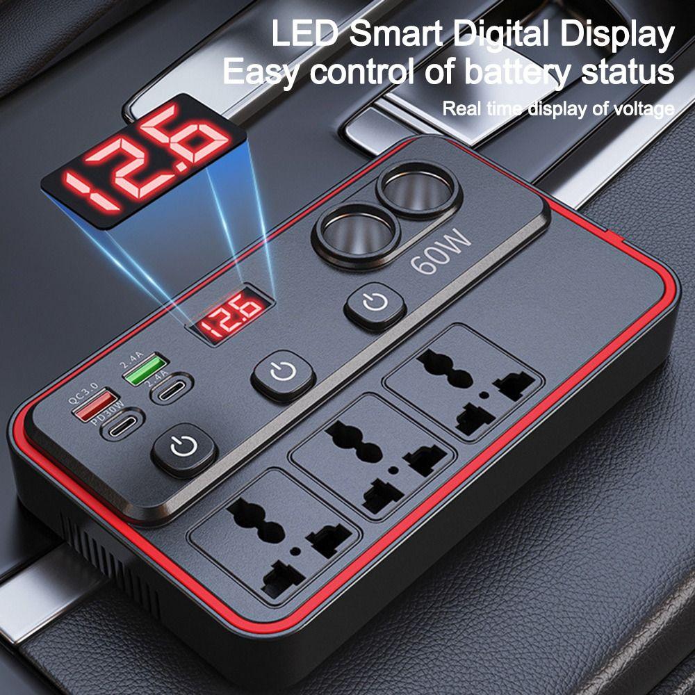 Fast Charging Car Power Inverter Independent Switch Control Car Outlet Adapter Travel and Camping