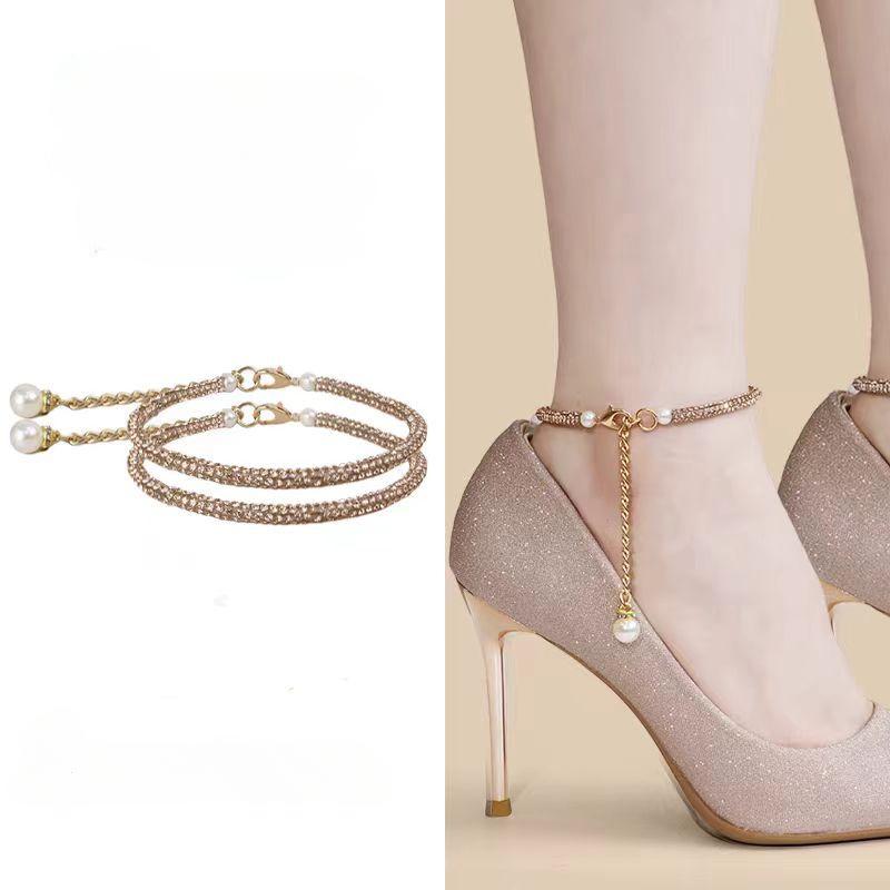 

Свободный противоскользящий ремень-цепочка на высоком каблуке со стразами, регулируемый ремень для обуви, удерживающий эластичный ремень для обуви, аксессуары