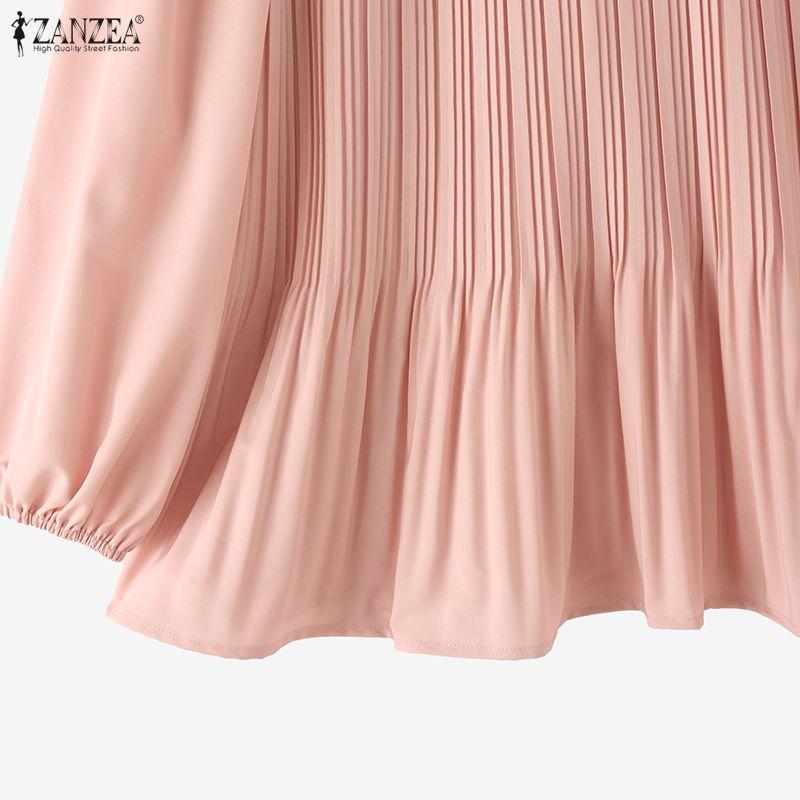 ZANZEA Women Casual Round Neck Solid Color Loose Long Sleeve Blouse