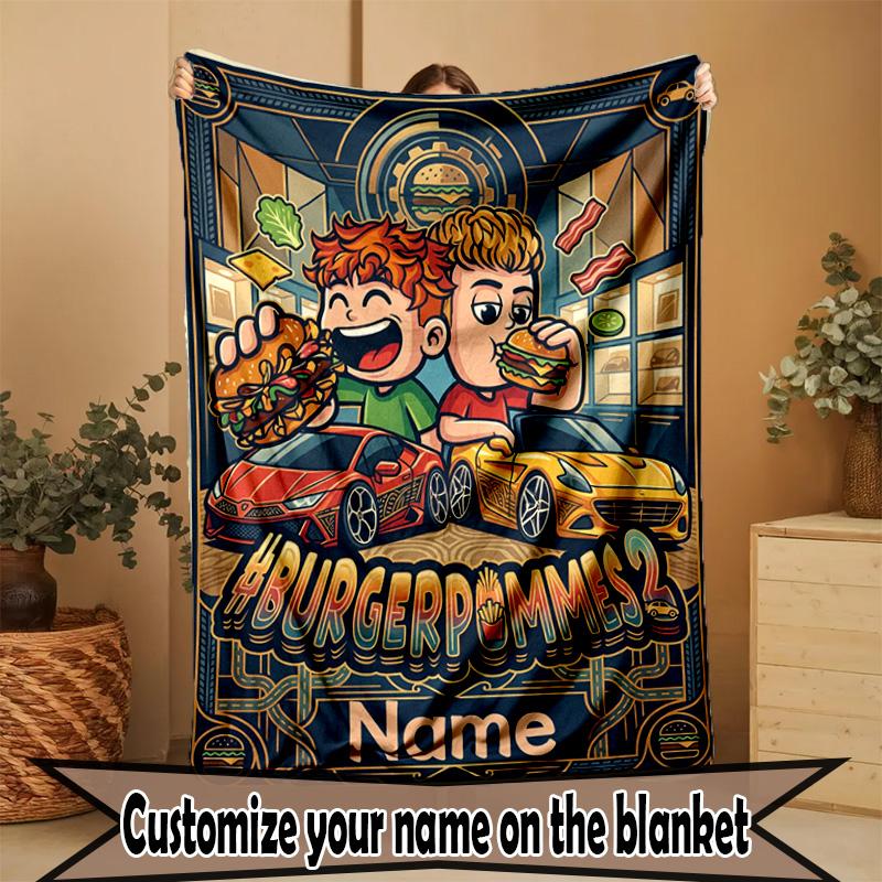 Custom Name Personalized Burgerpommes Print Blanket, Home Decor, Bedroom, Sofa, Camping, Couch, Gifts for Birthday ChristmasEnthusiasts