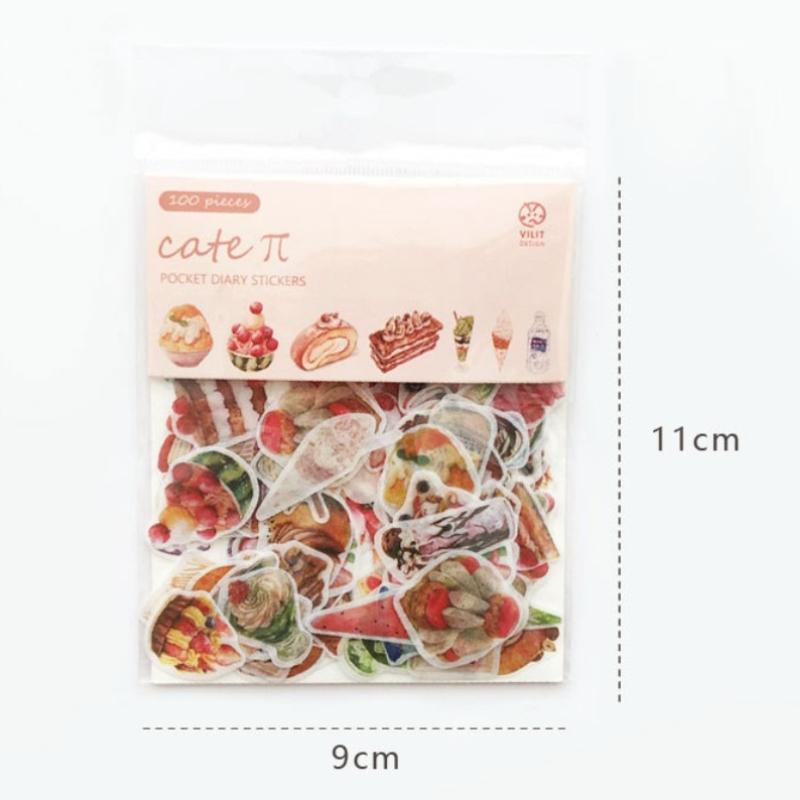 100 Sheets Per Pack Cartoon Cat Green Plant Stickers Diary Decoration Stickers Scrapbook Diary Stationery Album Decorative Stickers