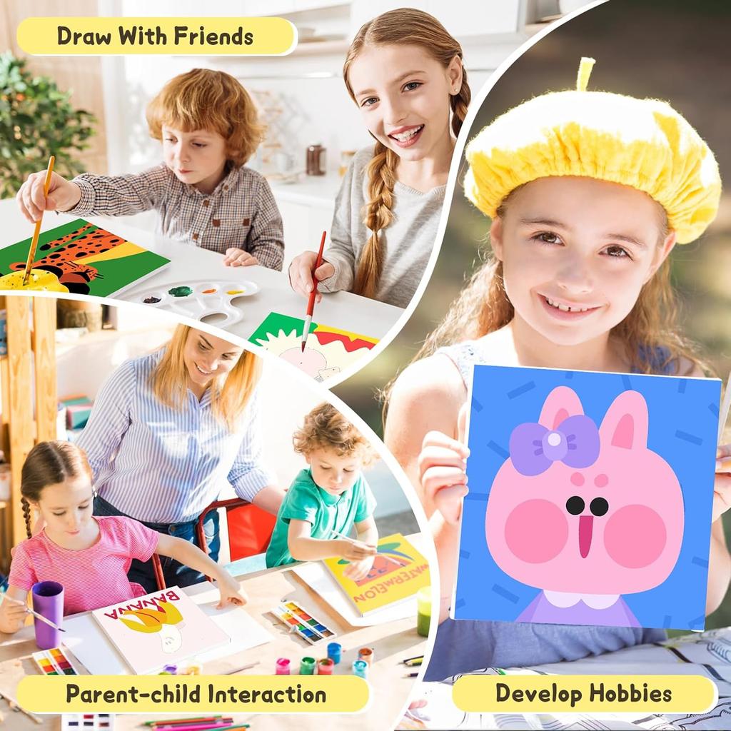 4 Pack Paint by Numbers Kit for Kids with Wooden Frame, Animals Easy Framed Paint by Numbers for Kids Age 4-8-12, DIY Simple Acrylic Oil Kids