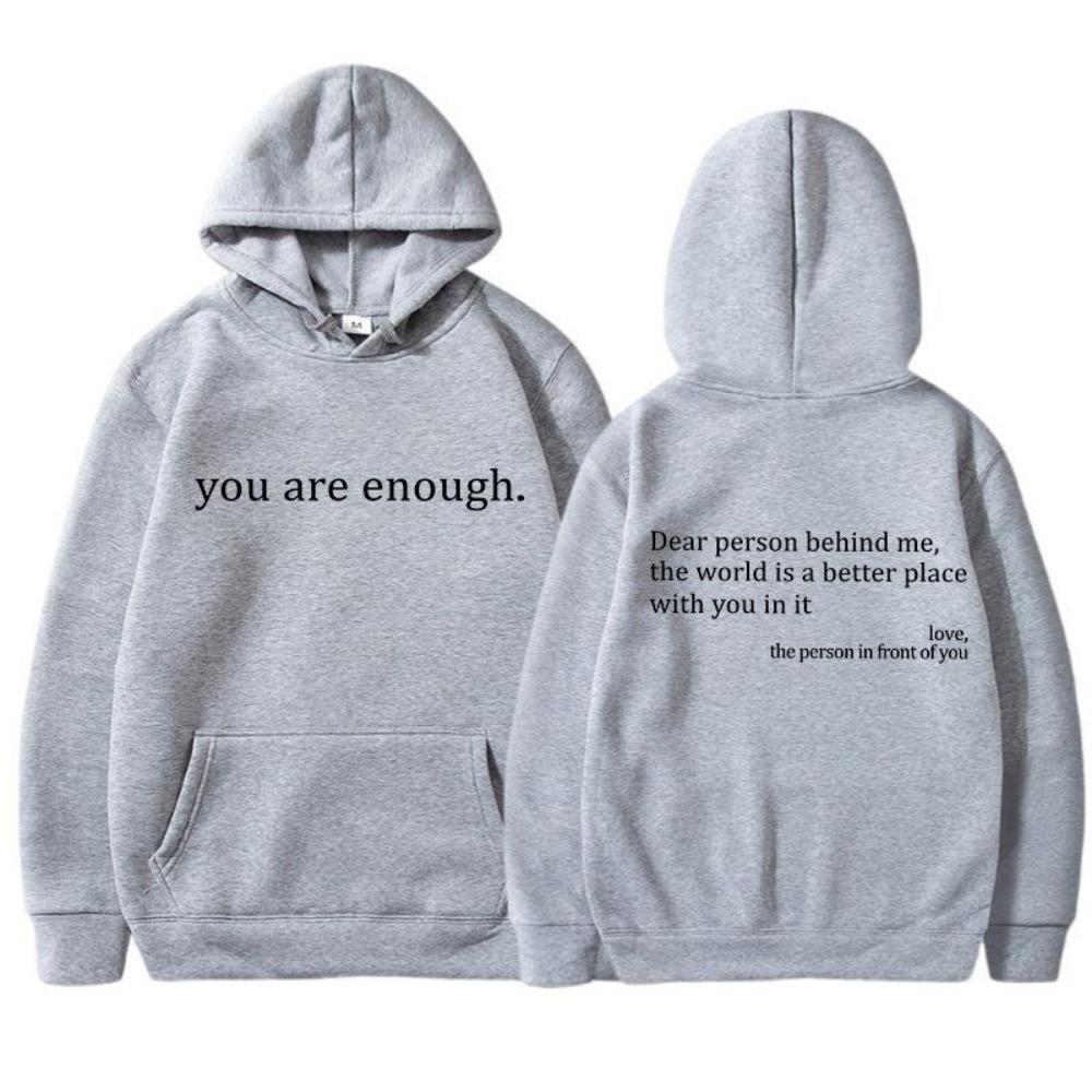Women'S Shoulder Sleeve Fleece Sweater Plain Letter Print Kangaroo Pocket Drawstring Print Hoodie