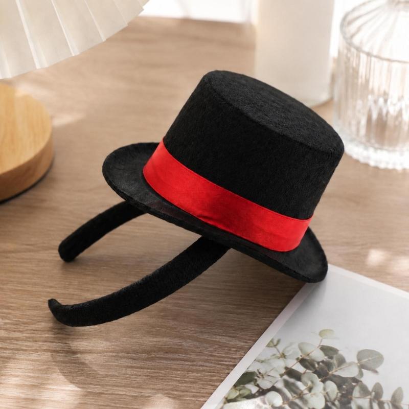 Fascia Mini Cappello con Bordino in Nastro e Corpo Cappello Nero in Tessuto Non Tessuto per Costumi da Festa e Look per Servizi Fotografici a Tema