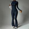 Women's 2 Piece Yoga Set with Zip-Up Long Sleeve Jacket and Flared Pants for Fitness and Training