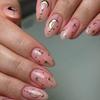 24PCS Simple Nude Almond Press On Nail Set with Glue Golden Star Sweet False Nails for Women Acrylic Wearable Fake Nail Manicure