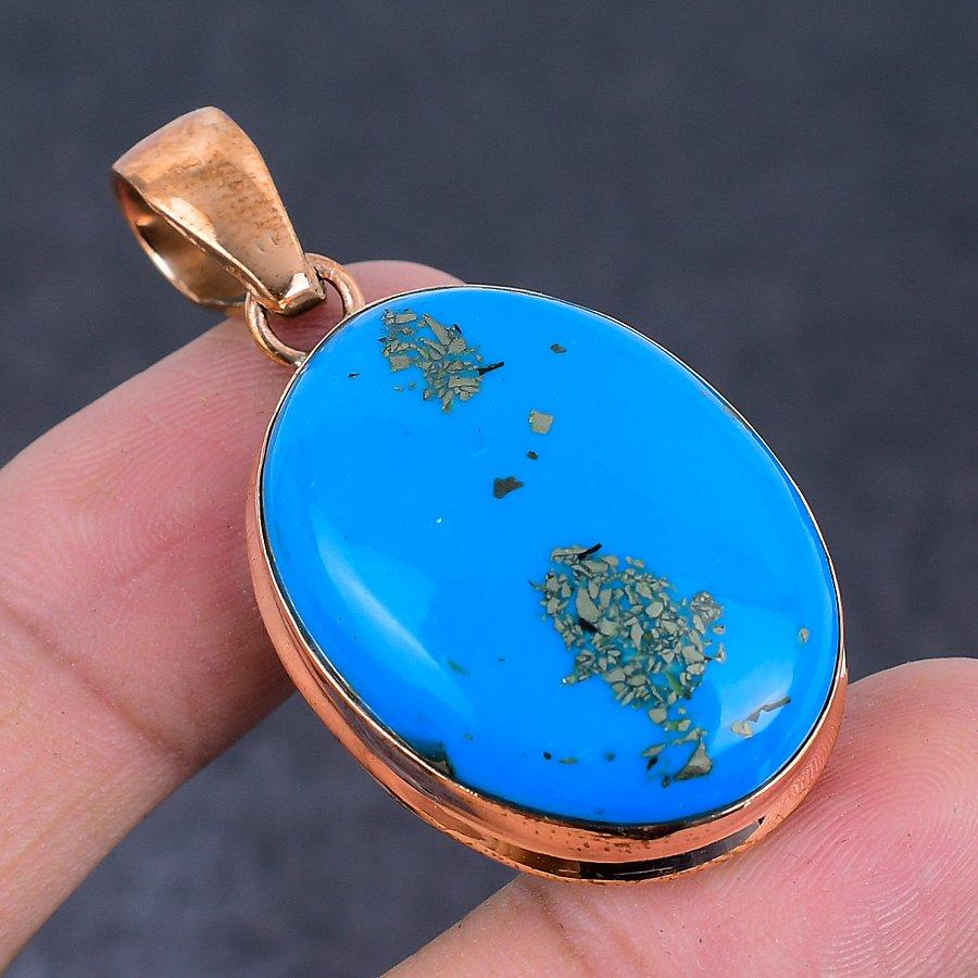 Pendentif turquoise en cuivre fait main 5 cm C0g17