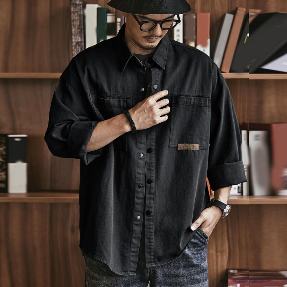 Moda Verano Primavera Camisa Retro Hombre Estilo Safari Manga Larga Casual Blanco Negro Vintage Suelta Oversize Camisas Otoño Streetwear