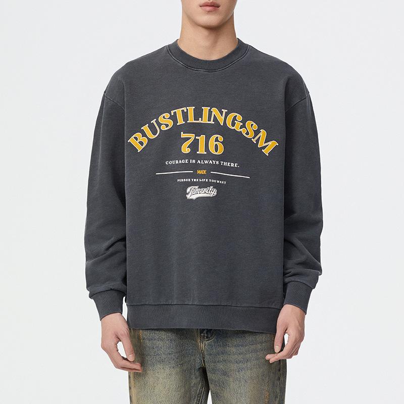 360G Осень-зима Американский ретро свитер с круглым вырезом мужской свободный большой — фото 3