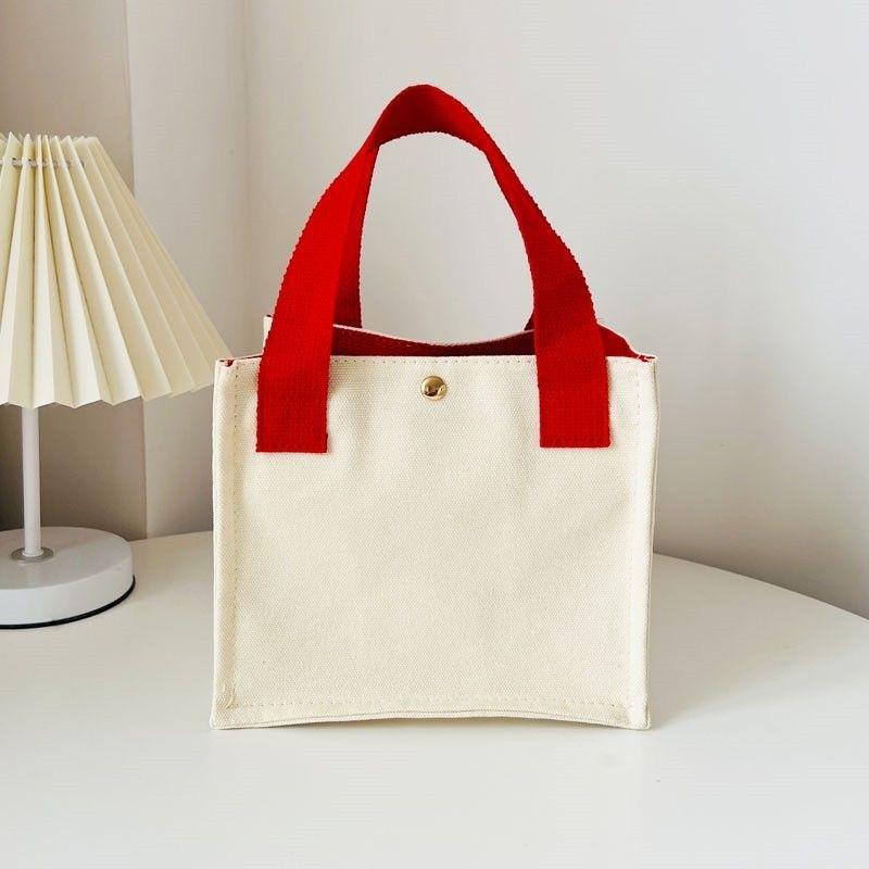 Cute Canvas Handbag Cartoon Small Bucket Bag Clutch Purse Bento Bag Office Worker Handbag Women Girls