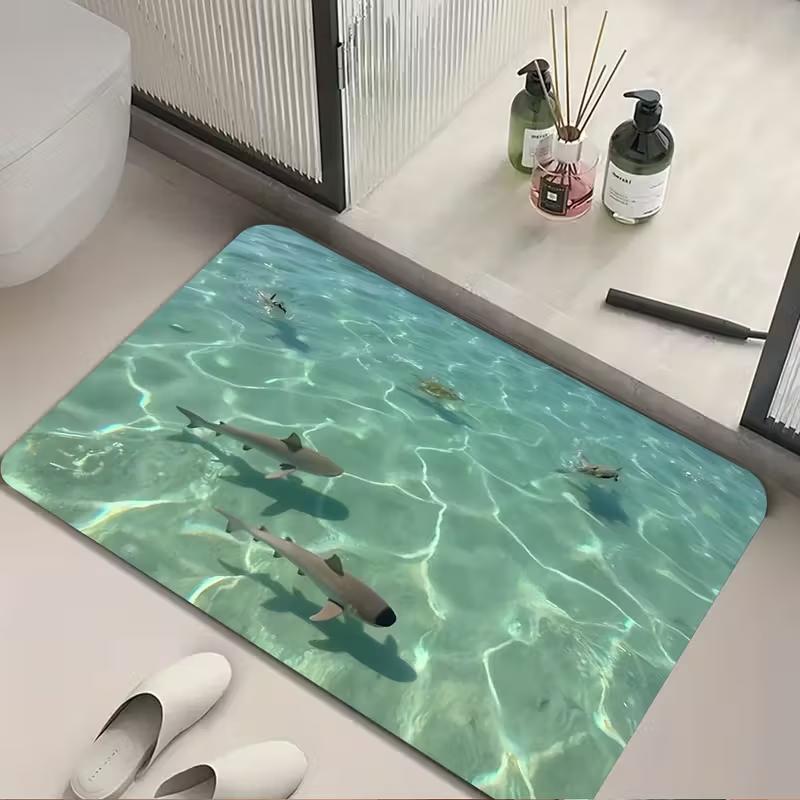 

Sharks Glacier Door Mat Non-Slip Bathroom Floor Mat Microfiber Absorbent Machine Washable Mat for Bedroom Living Room Entrance 30x50cm