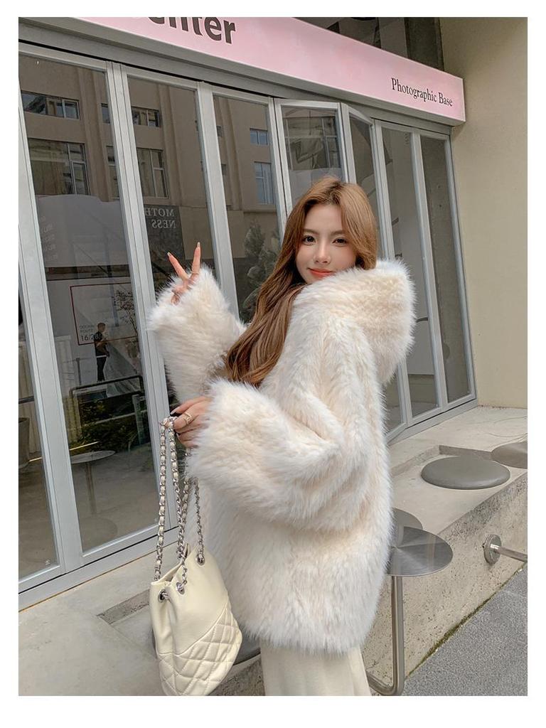European and American Winter Plush Hooded Coat for Women - Plus Size, Loose Fit, Fluffy Fur Design.