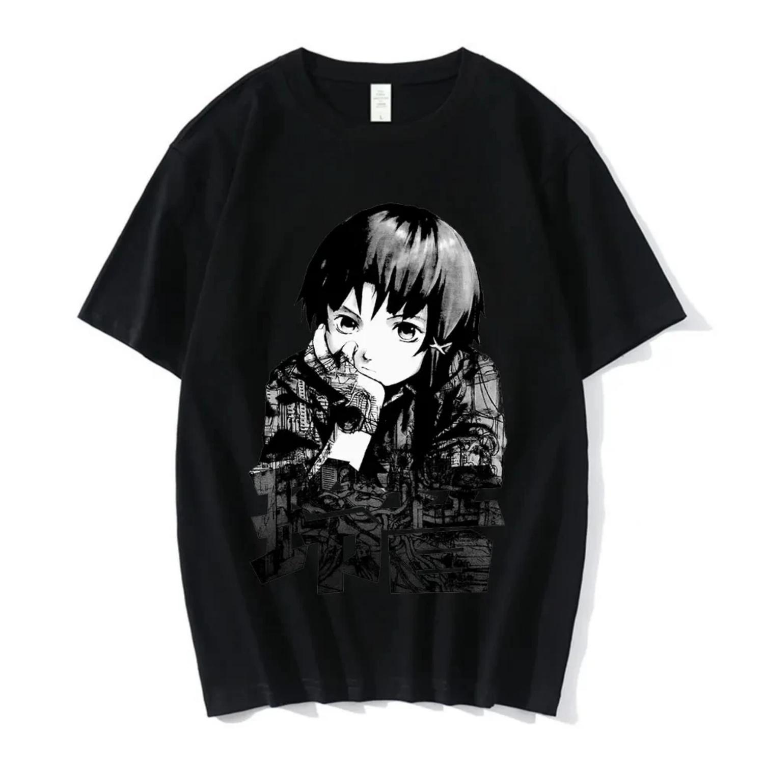 

2025 Anime Serial Experits Lain T-Shirt Graphic T Shirts Unisex Iwakura ga Girl Sci Fi Short Sleeve Tees Tops S чёрный