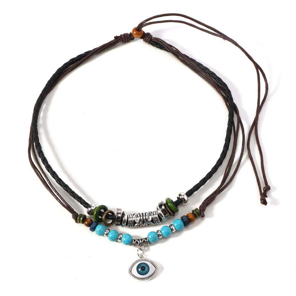 Trendy Turquoise Beaded Multi-layer Men's Leather Necklace