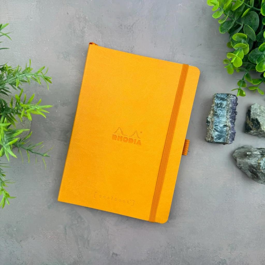 Rhodia Rhodiarama Goal Book, A5, Dotted Grid, 240 Pages, Italian Leather Cover, Orange, cf117755