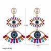 Exaggerated European & American Fashion Devil's Eye Fan-Shaped Rhinestone Tassel Earrings