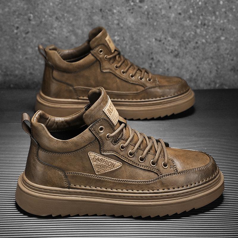Men's shoes Martin boots 2025 new autumn high-top British retro fashion casual leather shoes men's platform heightening shoes