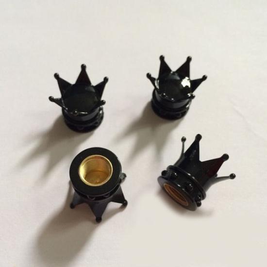 4x Crown Black Car Tire Air Valve Stem Screw Caps Cover Wheel Rims Accessories