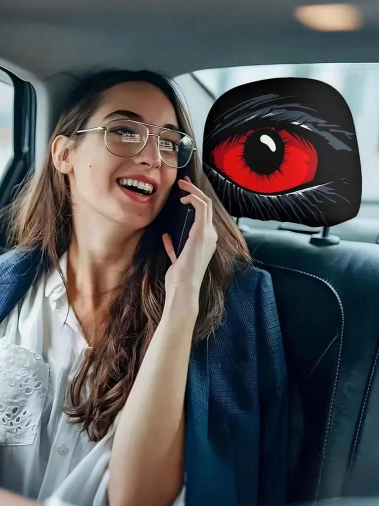 2Pc Red Evil Eye Car Headrest Covers – Funny & Stylish Seat Pillow Covers, a Practical Choice for Long Drives and Car Decoration