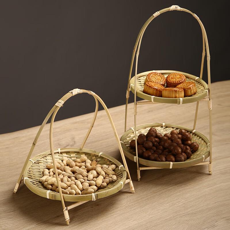 ZISIZ Mehrschichtiger Dessert- und Obstplattenständer aus Bambusgeflecht