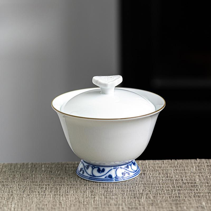 Celadon Ruyi Ercai Covered Bowl High Tea Bowl Home Chinese Large Single Ceramic Tea Brewing Kung Fu Tea Set