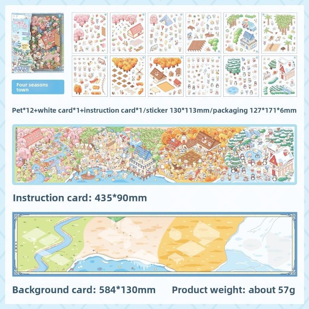 New PET 3D Landscape Sticker 3D Stacking Four Seasons Town Miniature Stickers Century Park Pocket Sticker Book Festival Gift