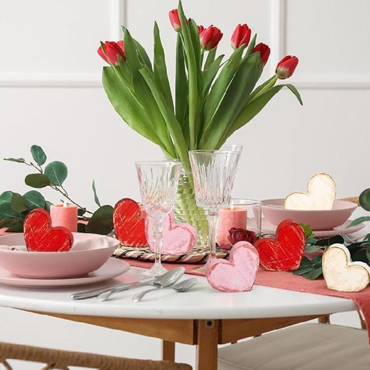Wooden Valentine Decors Ornament Set For Farmhouse Decors Small Item Storage Handmade Wood Heart Shaped European Styles