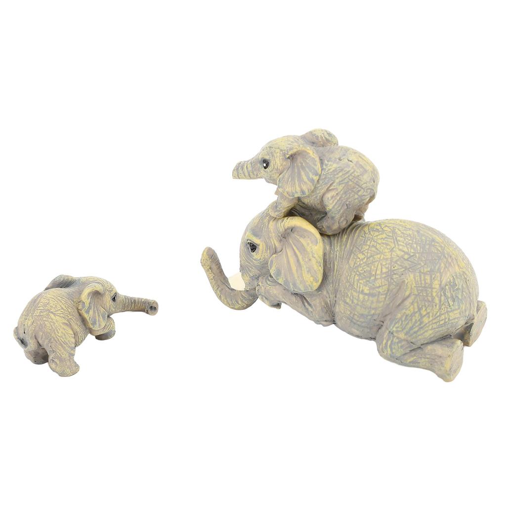 Cute Elephant Statue Decorative Ornament Hand Painted Resin Mother Babies Elephant Figurines for Table Shelf