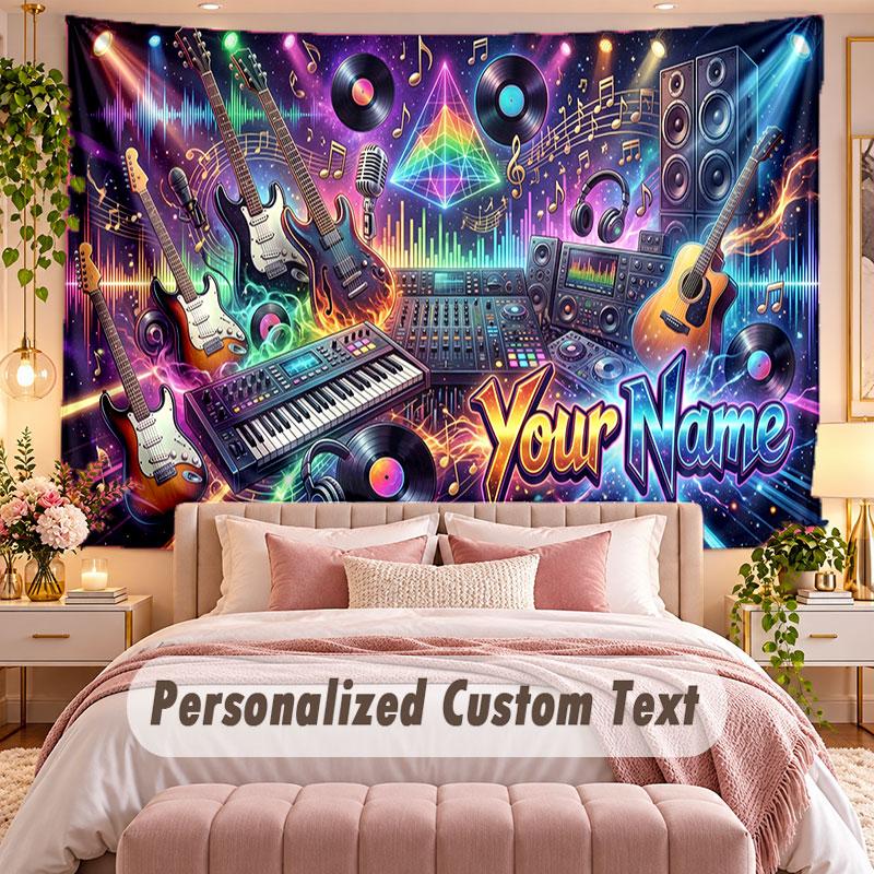 Music General (234) Theme Wall Tapestry Customized With Name Text Personalized Hanging Tapestry For Bedroom Living Room Decor
