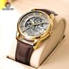 OCHSTIN Men's Skeleton Mechanical Watch - Genuine Leather, Waterproof, Fashionable Business Casual Wristwatch