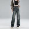 Winter Thickened Women's Mink Velvet Jeans Loose Straight Warm Soft Fleece Fashion Elastic High Waist Female Pants Black Blue