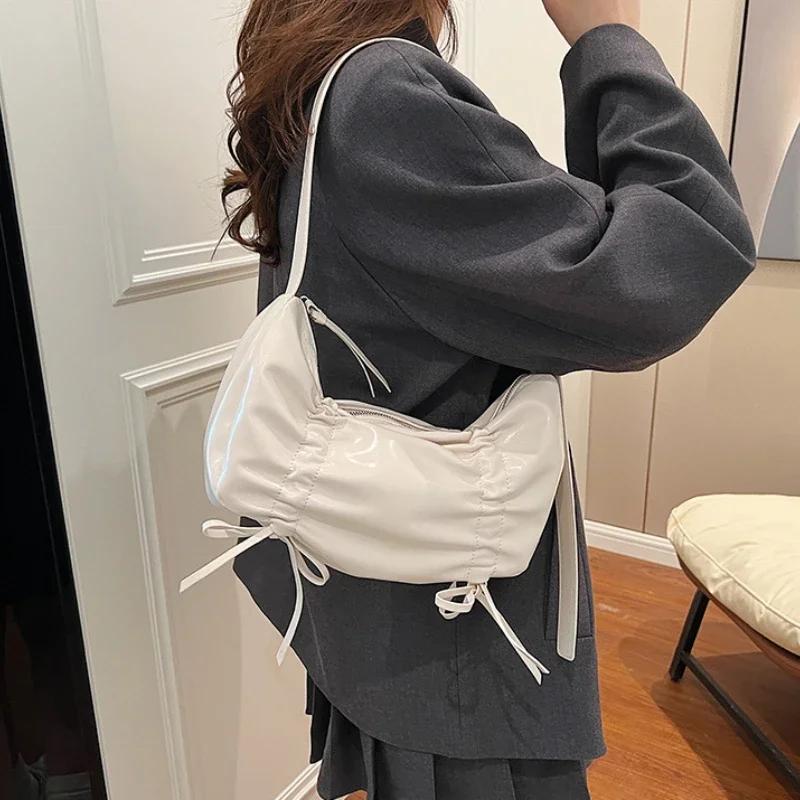 Small Tote Bag with Bow Tie for Women Trendy Versatile Crossbody Shoulder Handbag
