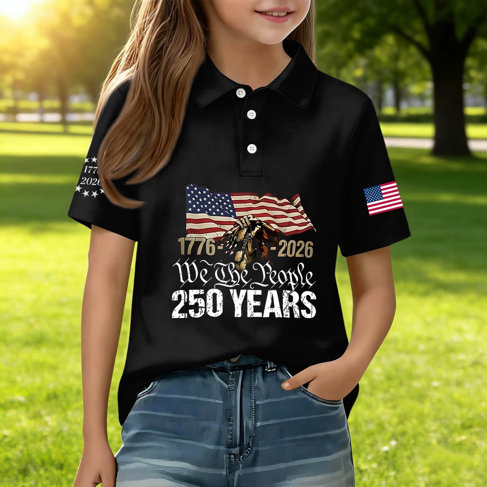 

Kids Casual Short Sleeve Shirt Independence Day Print T Shirt Polo Style Top for Boys and Girls Lightweight Comfortable Fit 110 чёрный
