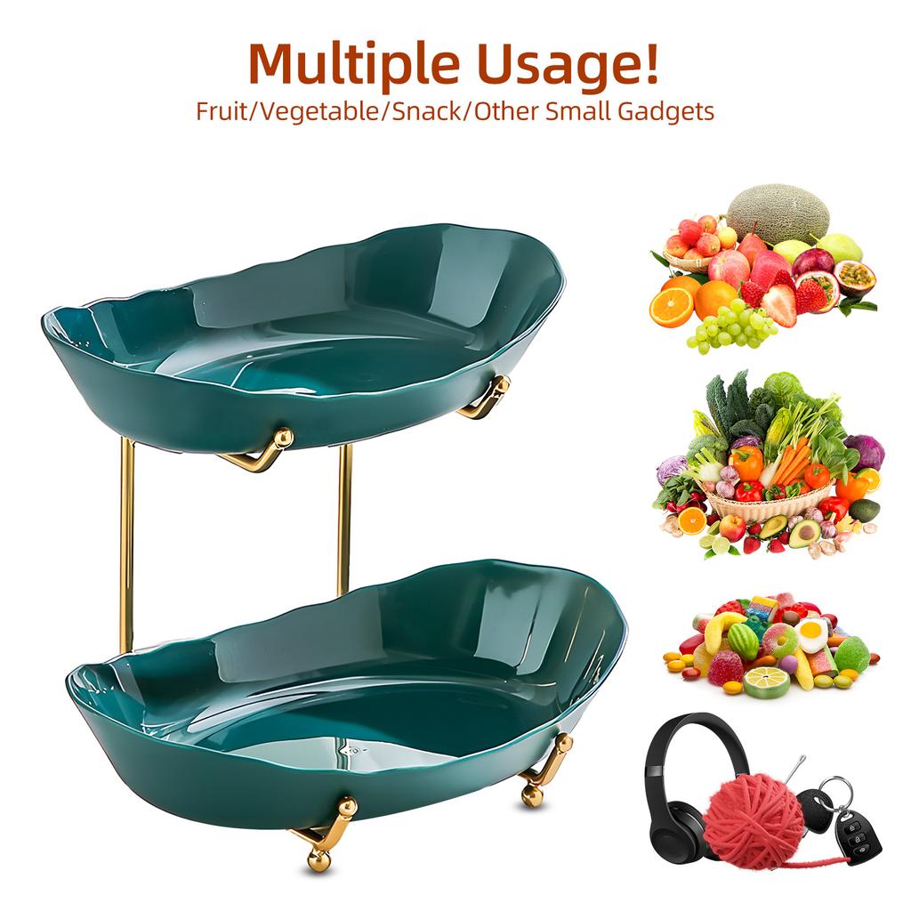 Fruit Bowl for Kitchen Counter 2 Tier Acrylic Fruit Basket with Serving Bowls and Metal Stand