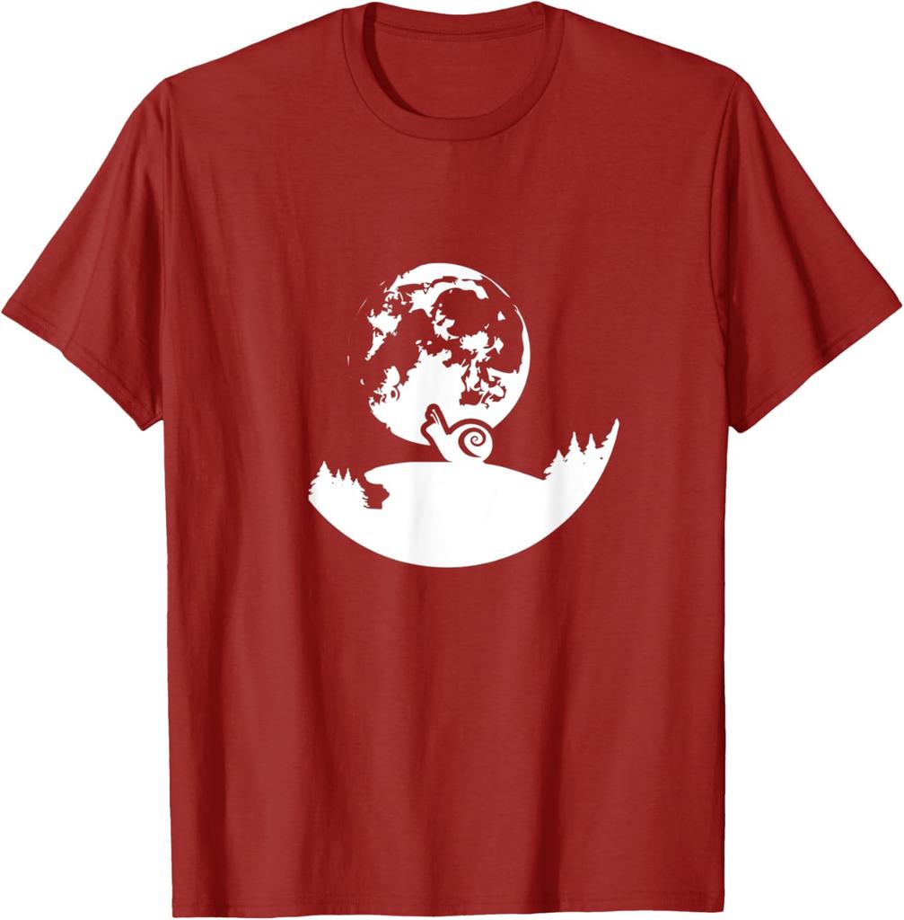 Snail Moon Snail Climbing Nightscape Graphic TShirt Casual Cotton Crewneck Tee For Men