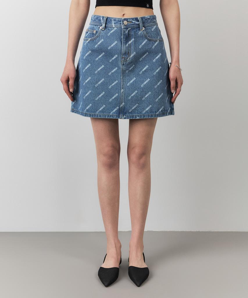 CITYBREEZE Logo Print Denim Skirt_Indigo
