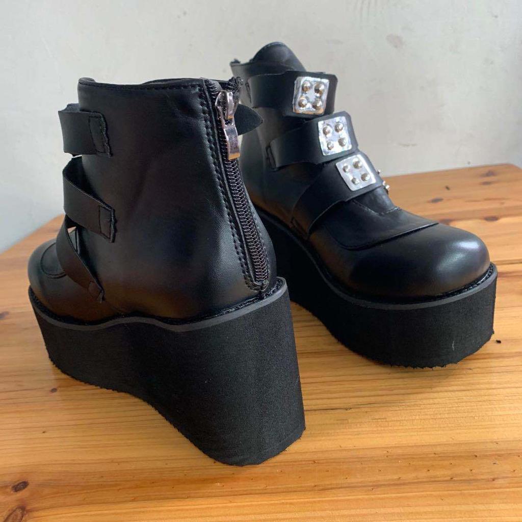 Women Ankle Boots Gothic Platform Punk Winter Martin Black High Heels Sexy Ladies Shoes