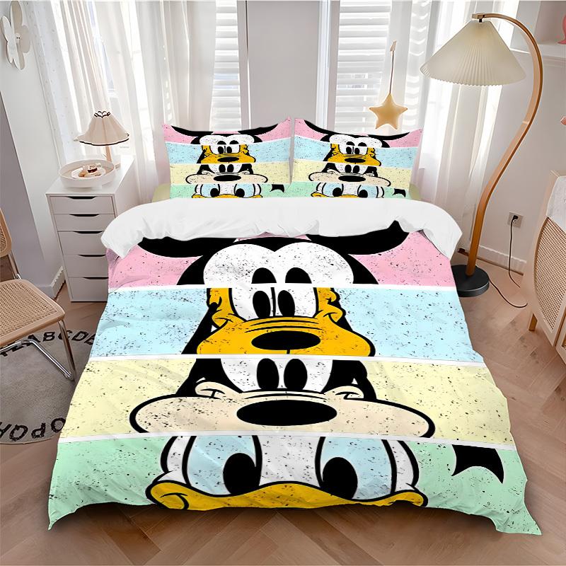3pcs set Mickey Mouse Pluto Donald Duck1pc of quilt cover+2pcs of pillowcase, no core, print bedding, All Seasons Bedroom Setting049
