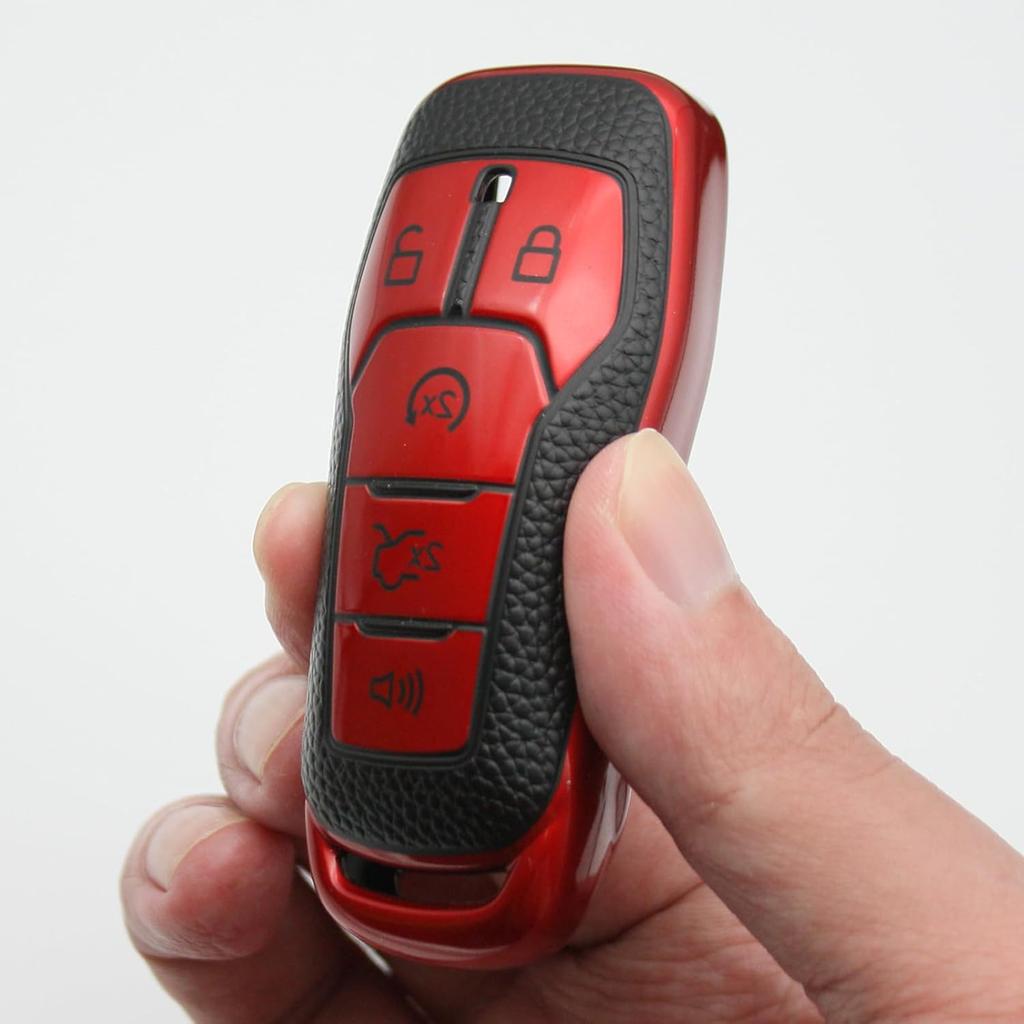 Key Fob Cover - Soft TPU Smart Remote Car Key Case - Compatible with Ford F150, Explorer, Fusion, Mustang, Edge, Lincoln MKZ, MKC, MKX (Red)