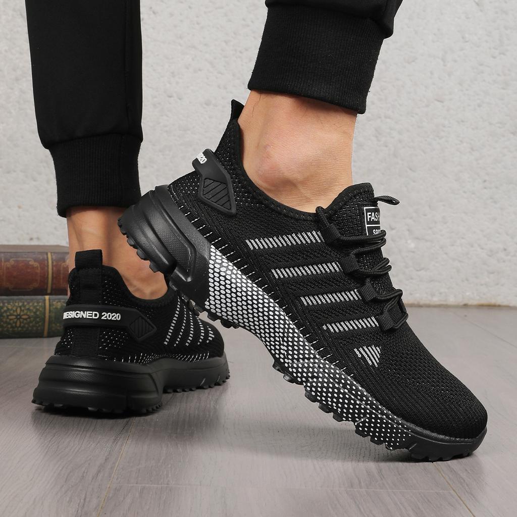 Men's outdoor sports lace-up mesh shoes, non-slip and wear-resistant walking shoes, fashionable, lightweight and breathable marathon running shoes