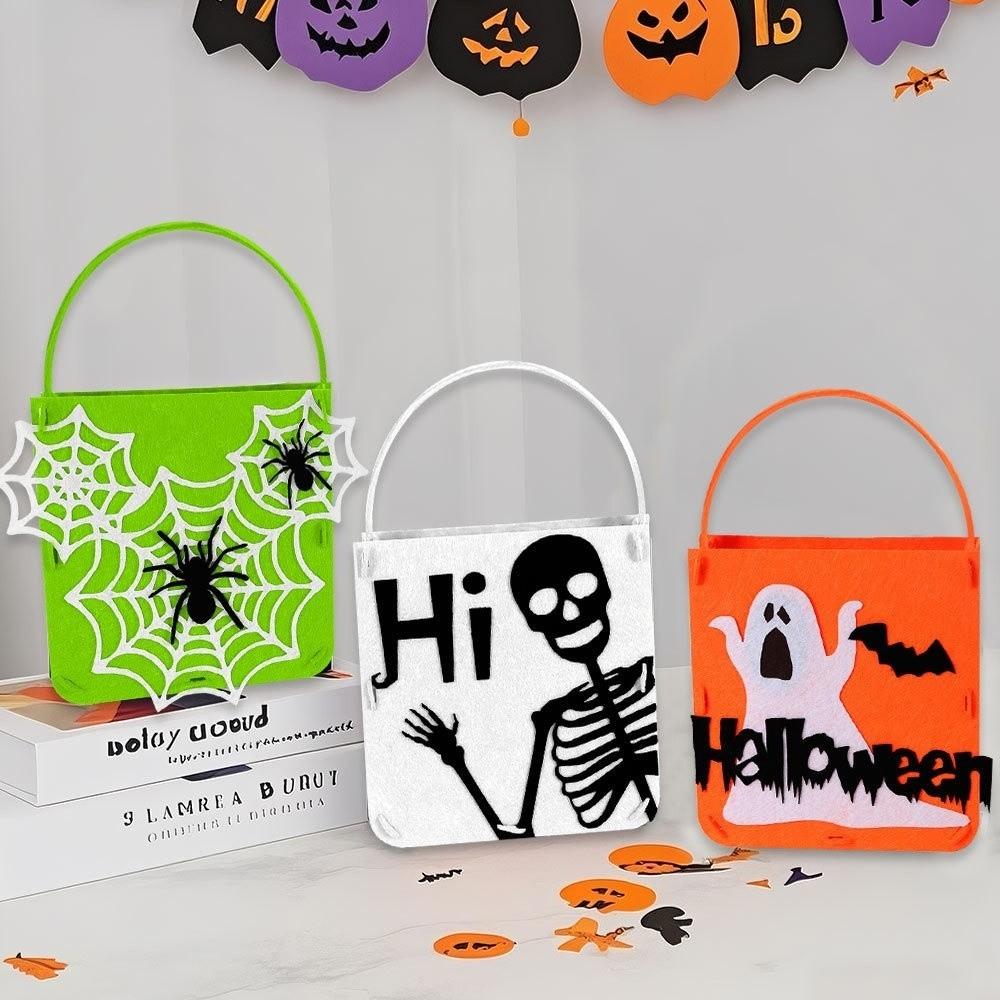 Spooky Design Pumpkin Ghost Bag Reusable Felt Candy Carrier  Costume Party