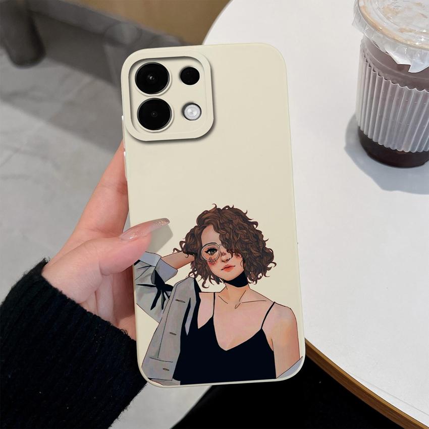 För Oppo Realme 5 6 7 8 9 10 Pro Plus K12 A5 A5X Telefonskal Söta Flicka Mönster Flytande Silikon Avancerat Anti-Slip Skyddsskal För Oppo Hölje