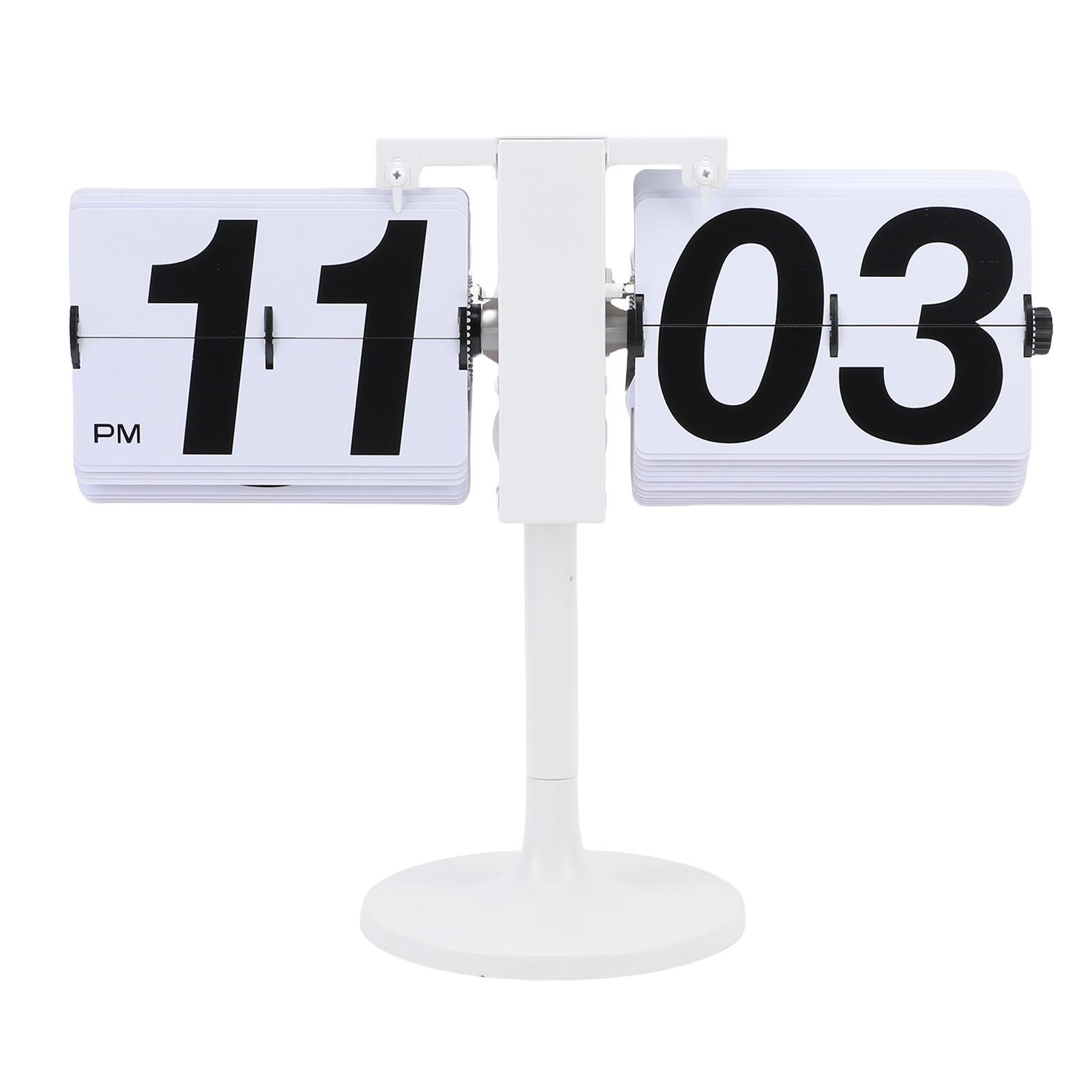 

Desk Clock Mechanical Battery Powered 12 Hours Quiet Automatic Page Turning Clock with Extended Rod for Living Room