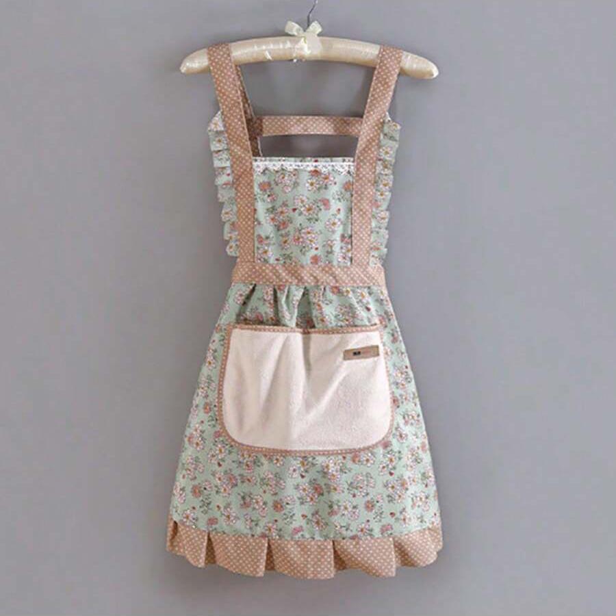 Canvas Household New Erasable Apron, Kitchen Shoulder Strap Anti Fouling Breathable Princess Skirt, Cooking Waist Work Clothes.