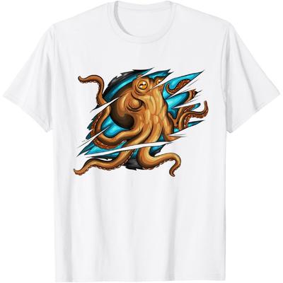Tintenfisch-Oktopus-Kratz-Stil Oktopus im Wasser Ozeanwelt T-Shirt