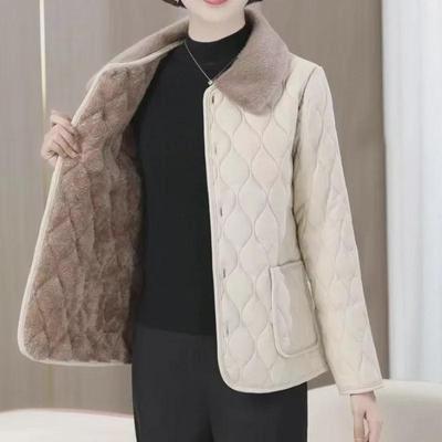 Jachetă de iarnă cu garnitură din piele pentru mamă: Palton la modă, gros din bumbac, pentru femei de vârstă mijlocie, în mărimi largi, mari.